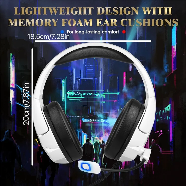 KOTION EACH G3000 For PS4 / PS5 / PC Gaming Headset RGB Light Wired Headphone with Splitter Cable - White