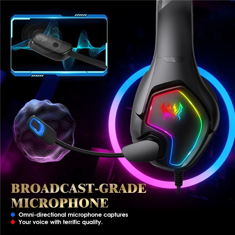 KOTION EACH G3000 For PS4 / PS5 / PC Gaming Headset RGB Light Wired Headphone with Splitter Cable - Black