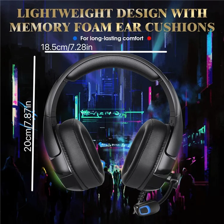 KOTION EACH G3000 For PS4 / PS5 / PC Gaming Headset RGB Light Wired Headphone with Splitter Cable - Black