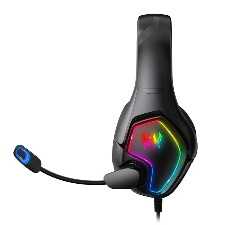 KOTION EACH G3000 For PS4 / PS5 / PC Gaming Headset RGB Light Wired Headphone with Splitter Cable - Black