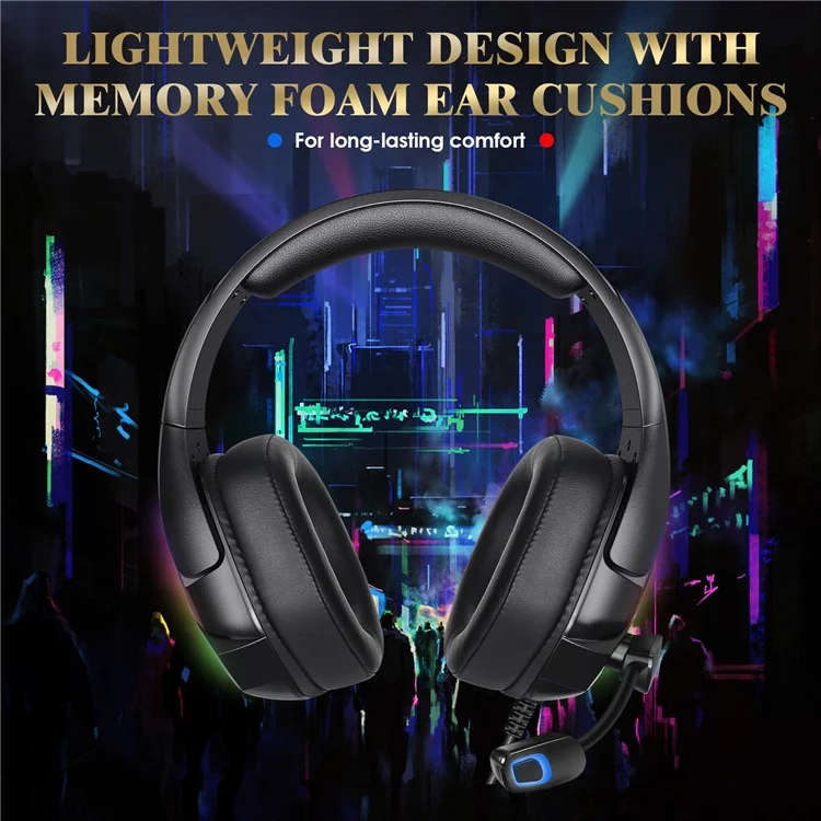 KOTION EACH G3000 For PS4 / PS5 / PC Gaming Headset RGB Light Wired Headphone with Splitter Cable - Black