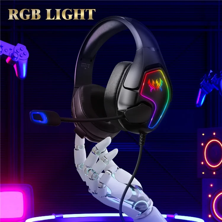 KOTION EACH G3000 For PS4 / PS5 / PC Gaming Headset RGB Light Wired Headphone with Splitter Cable - Black