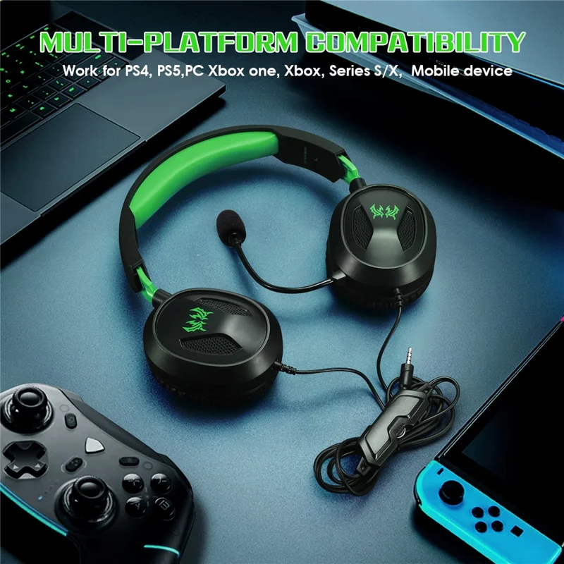 KOTION EACH G3100 For PS4 / PS5 / Nintendo Switch Gaming Headset Wired Headphone with Microphone - Green