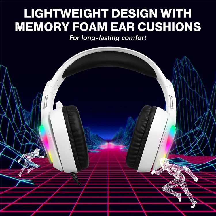 KOTION EACH G4100 Wired Gaming Headset with Mic 3.5mm + USB LED Light Over-Ear Headphone - White