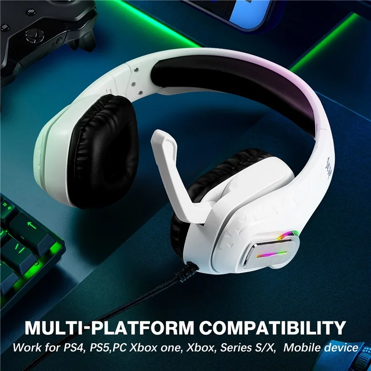 KOTION EACH G4100 Wired Gaming Headset with Mic 3.5mm + USB LED Light Over-Ear Headphone - White