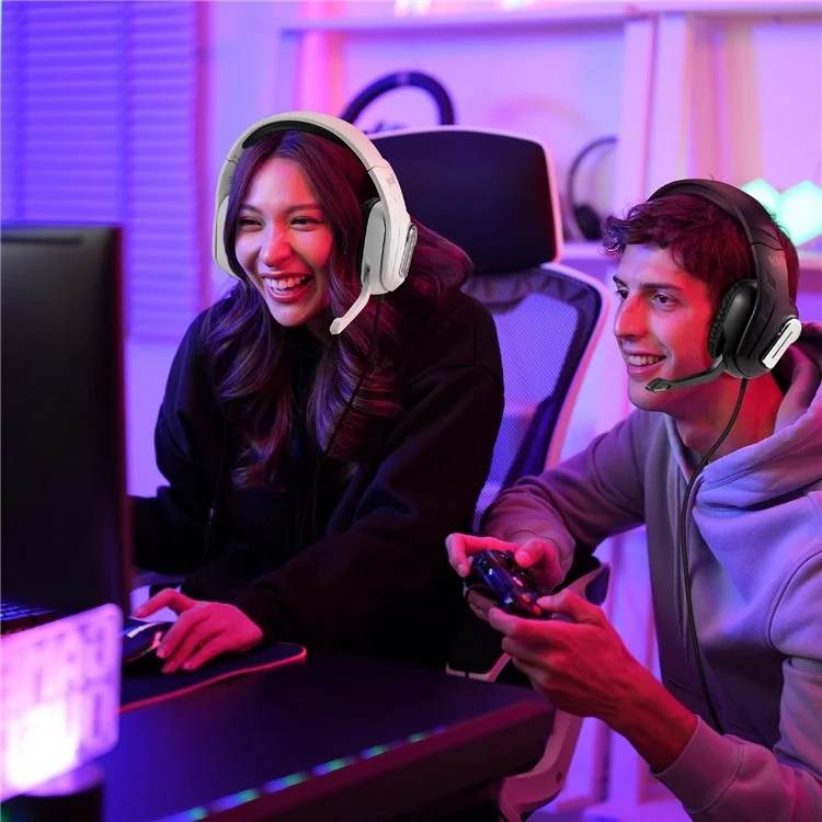 KOTION EACH G4100 Wired Gaming Headset with Mic 3.5mm + USB LED Light Over-Ear Headphone - White