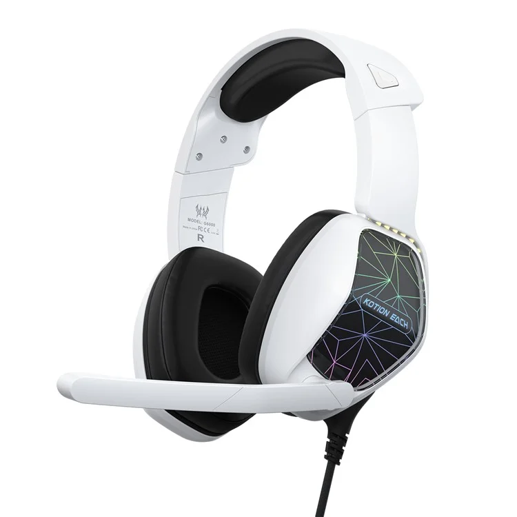KOTION EACH G6000 For PS5 Computer Gaming Headset LED Light Wired PC Headphone with Microphone - White