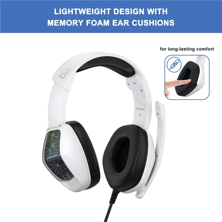 KOTION EACH G6000 For PS5 Computer Gaming Headset LED Light Wired PC Headphone with Microphone - White