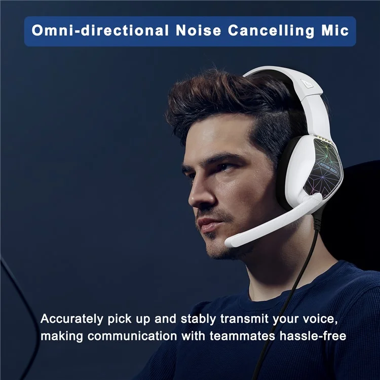 KOTION EACH G6000 For PS5 Computer Gaming Headset LED Light Wired PC Headphone with Microphone - White