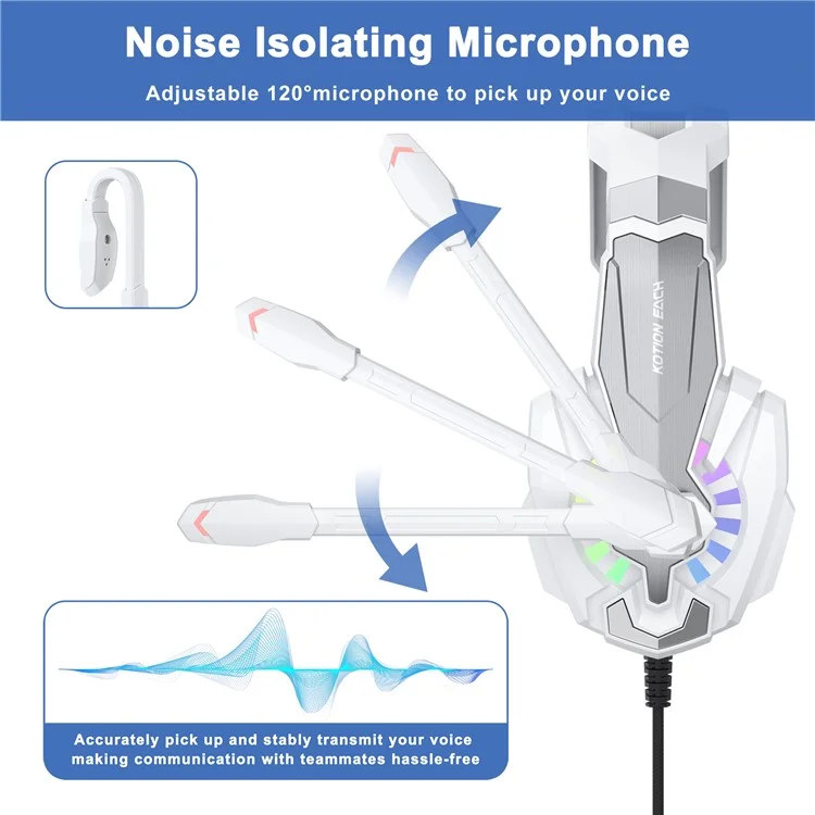 KOTION EACH G9000 Plus Gaming Headset Wired Computer RGB Lighting Over-Ear Headphone with Microphone - White