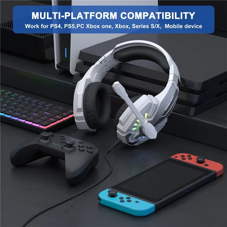 KOTION EACH G9000 Plus Gaming Headset Wired Computer RGB Lighting Over-Ear Headphone with Microphone - White