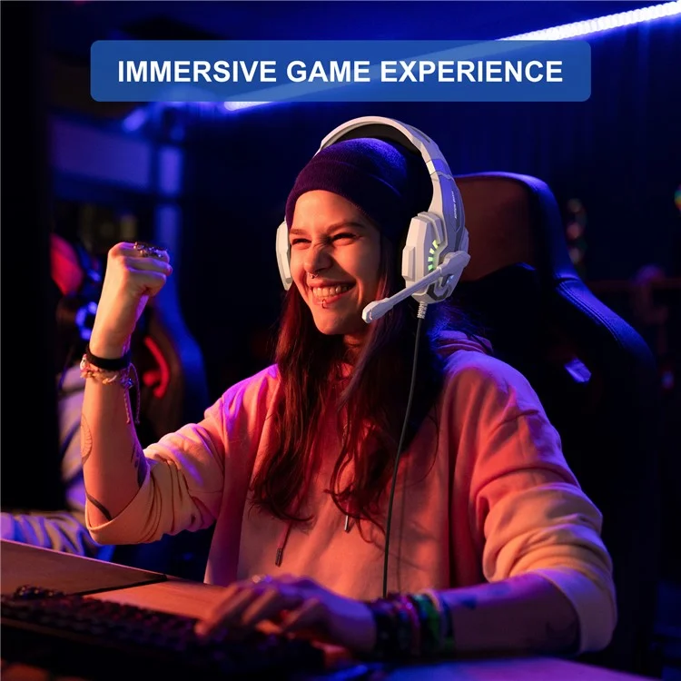 KOTION EACH G9000 Plus Gaming Headset Wired Computer RGB Lighting Over-Ear Headphone with Microphone - White