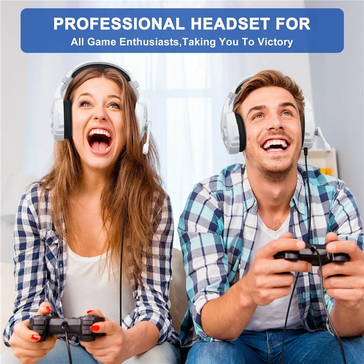 KOTION EACH G9000 Plus Gaming Headset Wired Computer RGB Lighting Over-Ear Headphone with Microphone - White