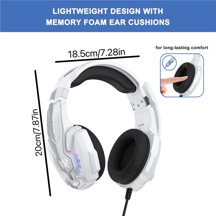 KOTION EACH G9000 Plus Gaming Headset Wired Computer RGB Lighting Over-Ear Headphone with Microphone - White