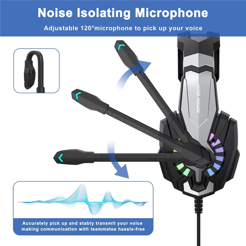KOTION EACH G9000 Plus Gaming Headset Wired Computer RGB Lighting Over-ear Headphone with Microphone - Black