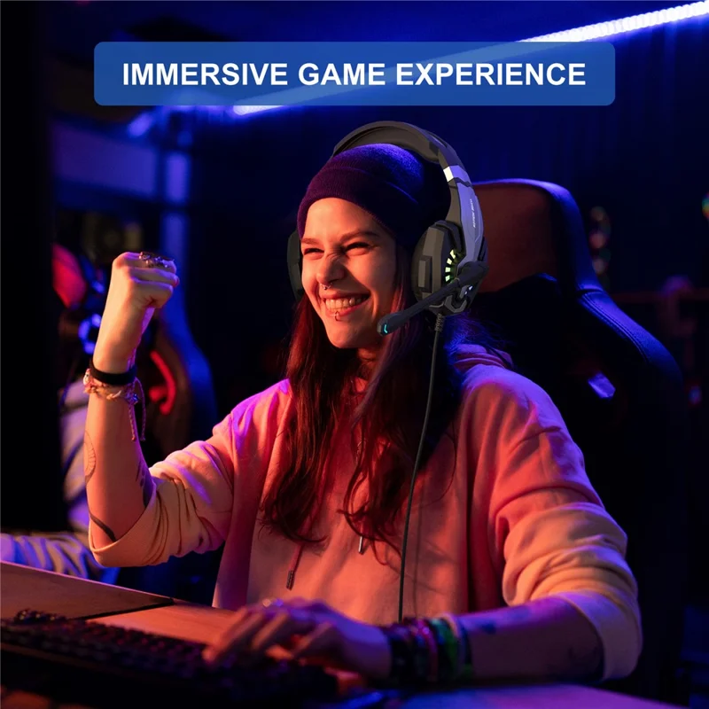 KOTION EACH G9000 Plus Gaming Headset Wired Computer RGB Lighting Over-ear Headphone with Microphone - Black