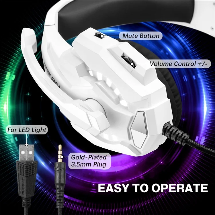 KOTION EACH G9000 Pro LED Light Gaming Headset Wired Over-Ear PC Headphone with Microphone - White