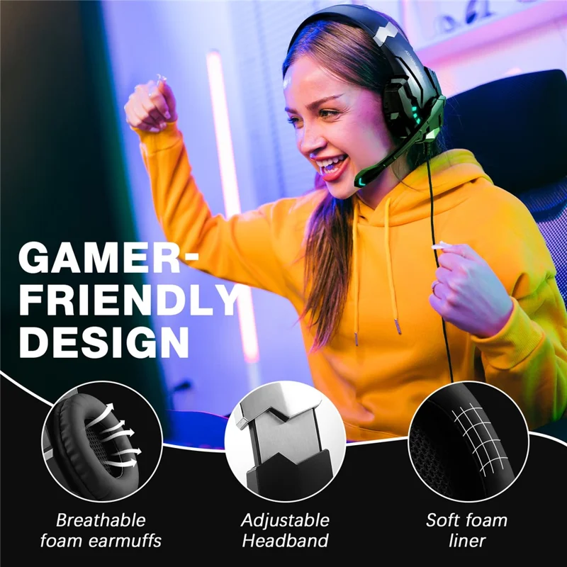KOTION EACH G9000 Pro LED Light Gaming Headset Wired Over-ear PC Headphone with Microphone - Black