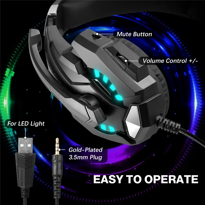 KOTION EACH G9000 Pro LED Light Gaming Headset Wired Over-ear PC Headphone with Microphone - Black