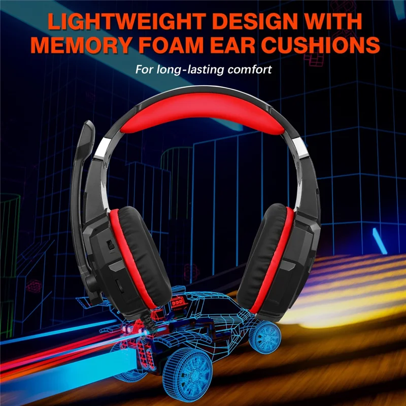 KOTION EACH G9000 Pro Игровая гарнитура с LED-подсветкой, проводная, Over-Ear наушники с микрофоном - Черный+Красный