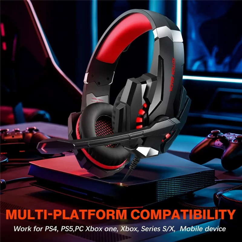 KOTION EACH G9000 Pro Игровая гарнитура с LED-подсветкой, проводная, Over-Ear наушники с микрофоном - Черный+Красный