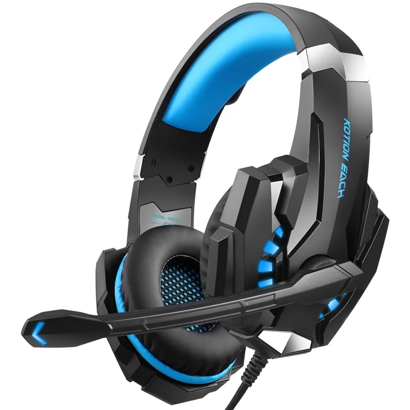 KOTION EACH G9000 Pro Casque de Gaming LED avec Micro - Filaire pour PC, Noir+Bleu
