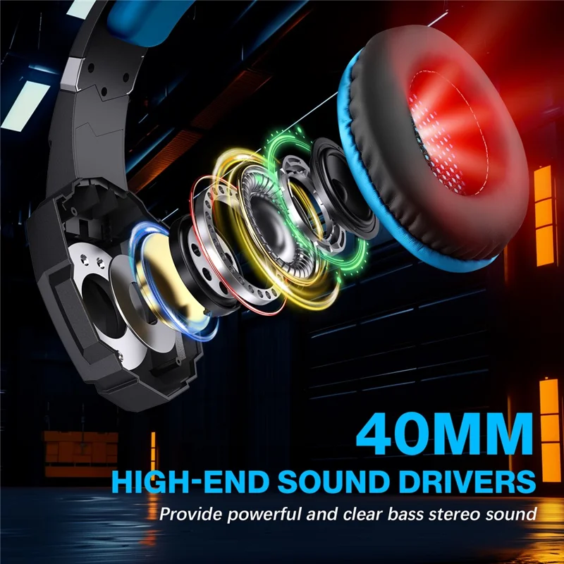 KOTION EACH G9000 Pro Casque de Gaming LED avec Micro - Filaire pour PC, Noir+Bleu