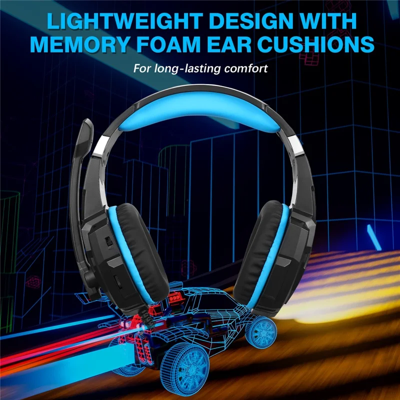 KOTION EACH G9000 Pro Casque de Gaming LED avec Micro - Filaire pour PC, Noir+Bleu