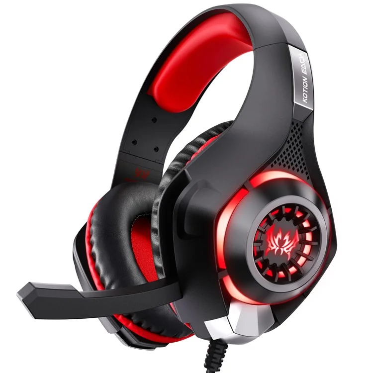 KOTION EACH GS400 LED Light Gaming Headset Wired Over-Ear Headphone with Audio Adapter Cable for PC / PS4 / PS5 - Red