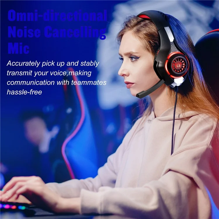 KOTION EACH GS400 LED Light Gaming Headset Wired Over-Ear Headphone with Audio Adapter Cable for PC / PS4 / PS5 - Red