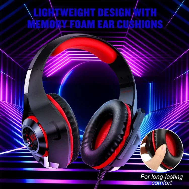 KOTION EACH GS400 LED Light Gaming Headset Wired Over-Ear Headphone with Audio Adapter Cable for PC / PS4 / PS5 - Red
