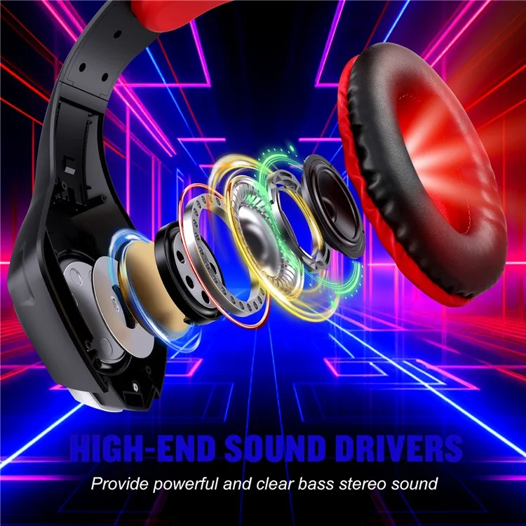 KOTION EACH GS400 LED Light Gaming Headset Wired Over-Ear Headphone with Audio Adapter Cable for PC / PS4 / PS5 - Red