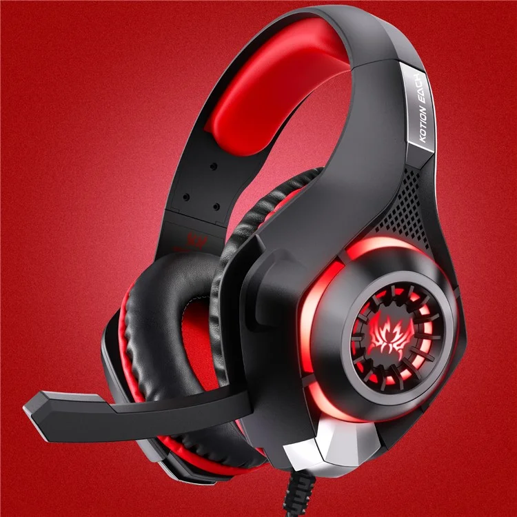 KOTION EACH GS400 LED Light Gaming Headset Wired Over-Ear Headphone with Audio Adapter Cable for PC / PS4 / PS5 - Red