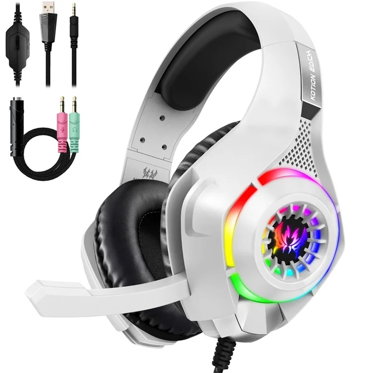 KOTION EACH GS410 For PC / PS4 / PS5 Gaming Headset RGB Light Wired Headphone with Audio Adapter Cable - White
