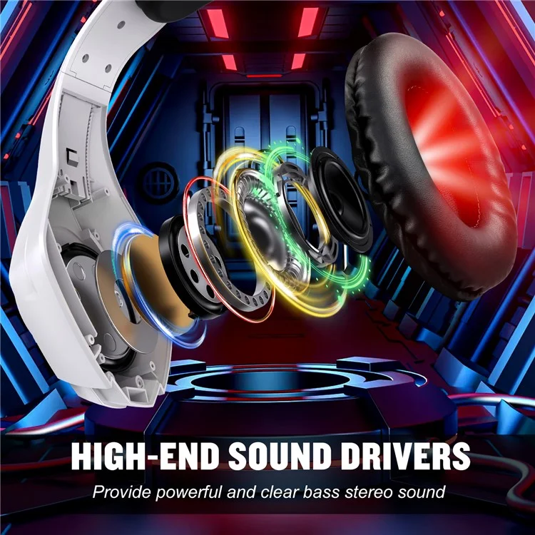 KOTION EACH GS410 For PC / PS4 / PS5 Gaming Headset RGB Light Wired Headphone with Audio Adapter Cable - White