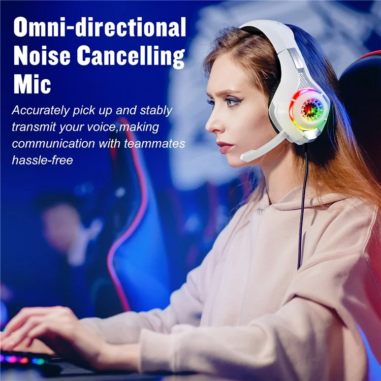 KOTION EACH GS410 For PC / PS4 / PS5 Gaming Headset RGB Light Wired Headphone with Audio Adapter Cable - White
