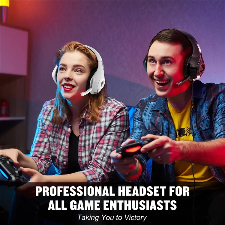 KOTION EACH GS410 For PC / PS4 / PS5 Gaming Headset RGB Light Wired Headphone with Audio Adapter Cable - White