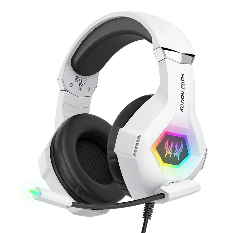 KOTION EACH GS450 For PS4 / PS5 / PC Gaming Headset RGB Wired Over-Ear Headphone with Adapter Cable - White