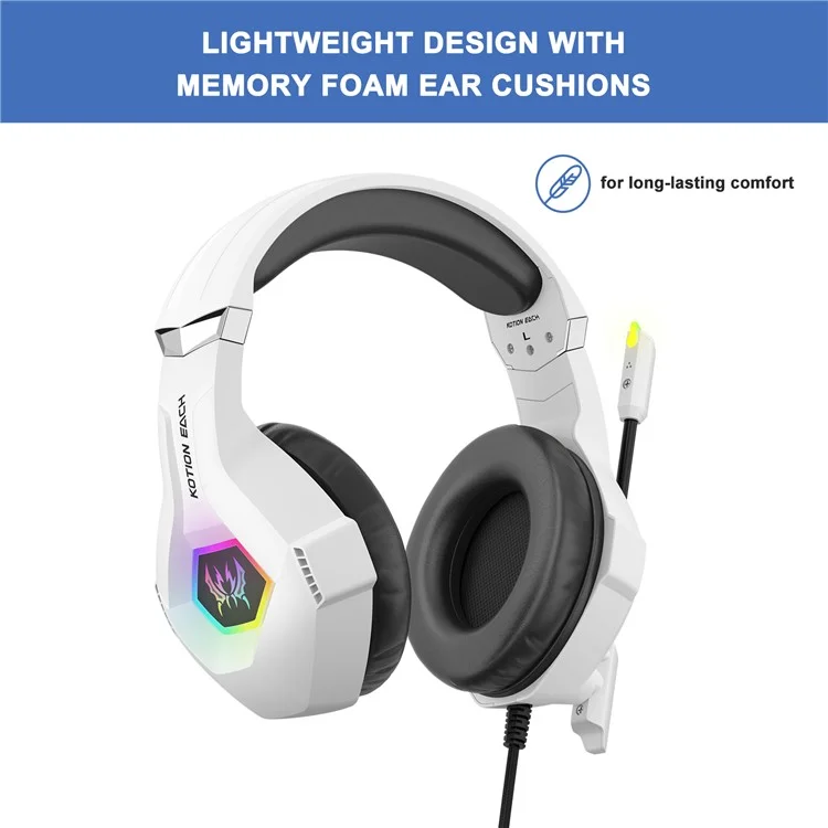 KOTION EACH GS450 For PS4 / PS5 / PC Gaming Headset RGB Wired Over-Ear Headphone with Adapter Cable - White