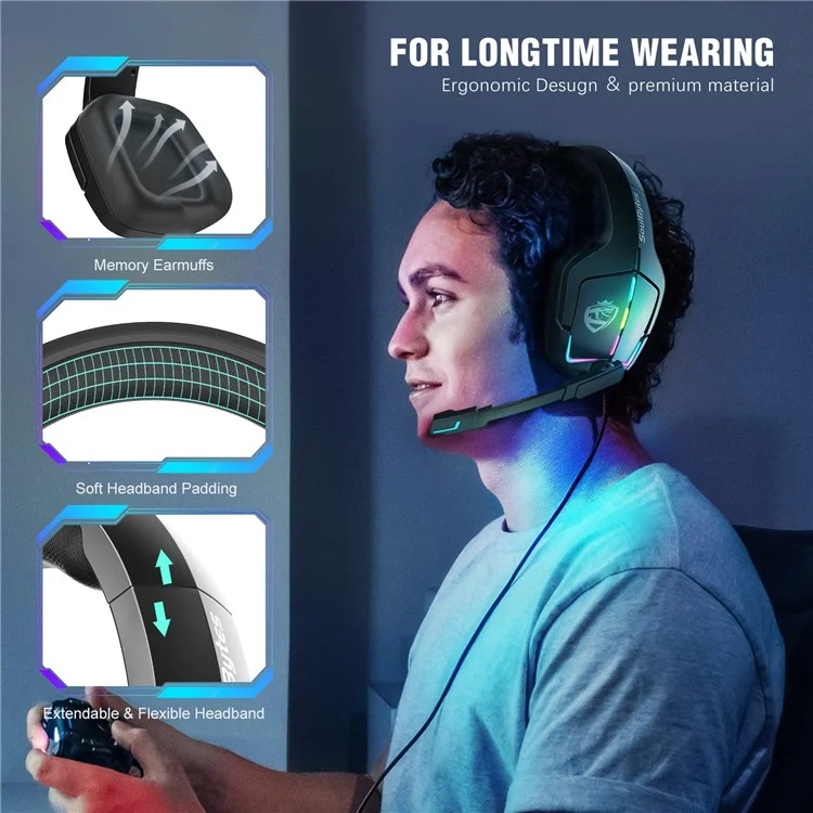KOTION EACH S12 For PC / PS4 / PS5 Gaming Headset Rotatable Microphone Wired RGB Headphone with Adapter Cable