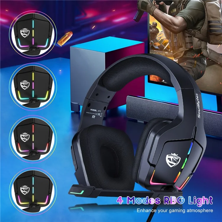 KOTION EACH S12 For PC / PS4 / PS5 Gaming Headset Rotatable Microphone Wired RGB Headphone with Adapter Cable