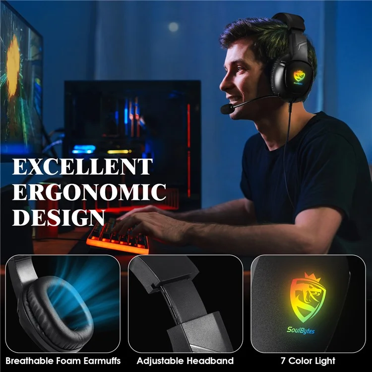 KOTION EACH S20 Gaming Headset LED Light Deep Bass Wired Headphone for PC / PS4 / PS5 with Adapter Cable
