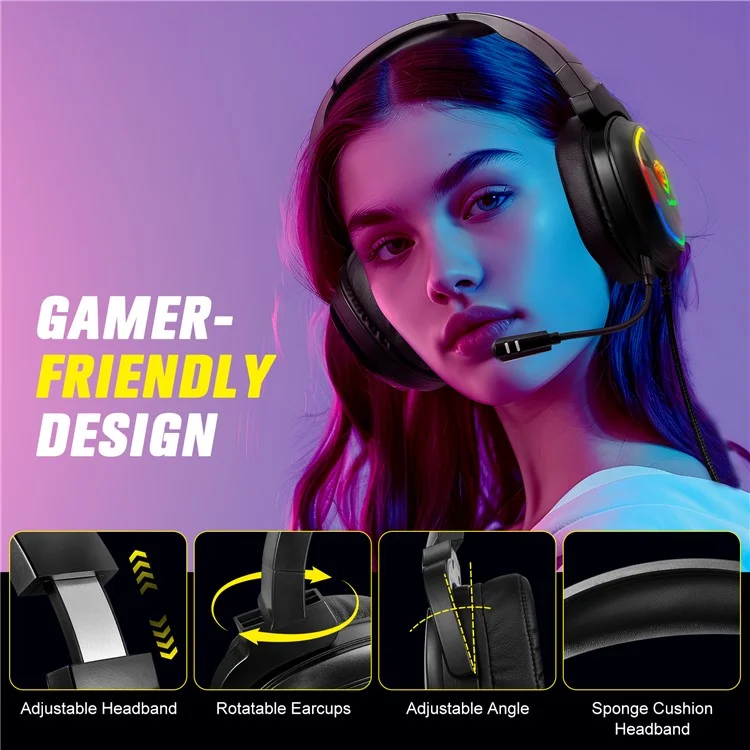 KOTION EACH S22 Gaming Headset Rotatable Microphone Over-Ear Headphone for PC / PS5 / PS4 with Adapter Cable