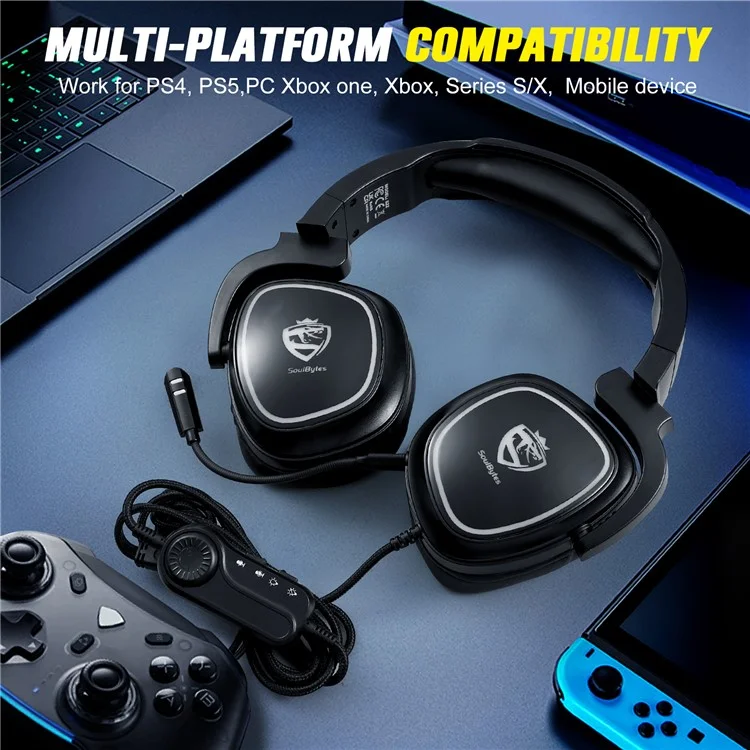 KOTION EACH S22 Gaming Headset Rotatable Microphone Over-Ear Headphone for PC / PS5 / PS4 with Adapter Cable