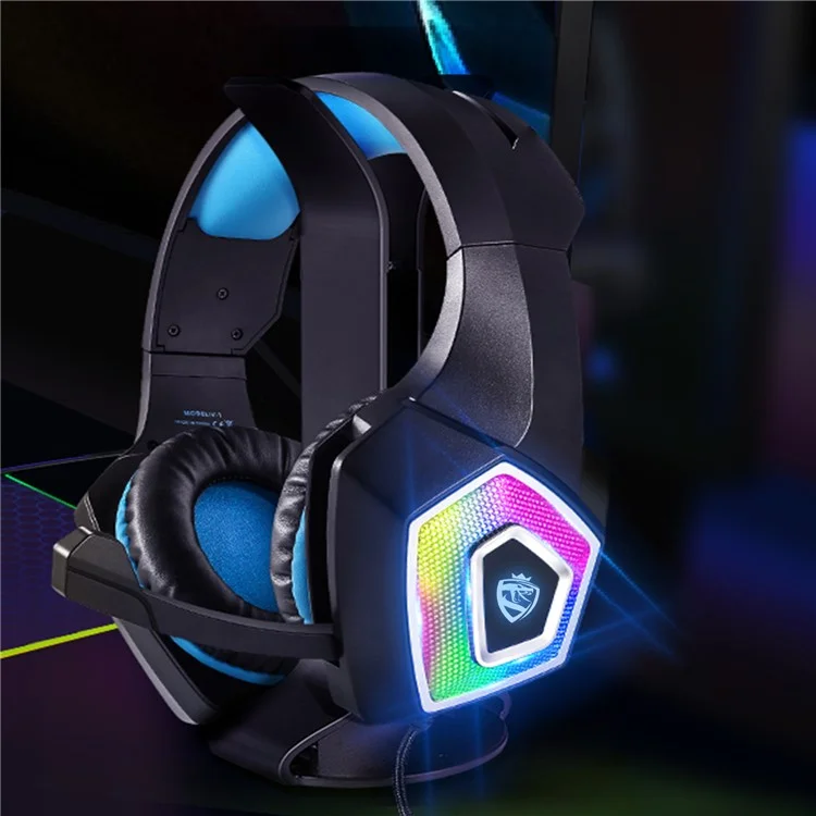 KOTION EACH V-1 Gaming Headset RGB Light Wired Computer Headphone with Adapter Cable - Black+Blue
