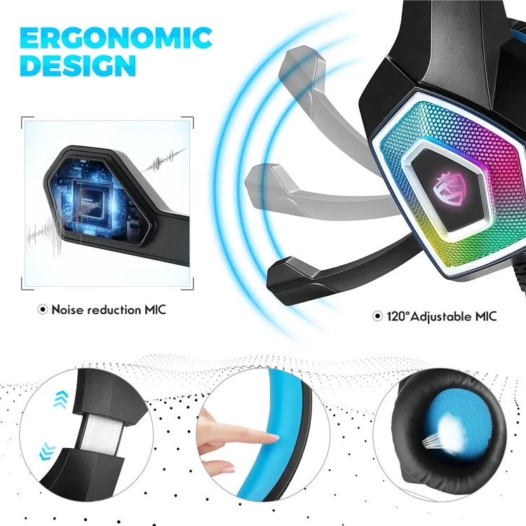 KOTION EACH V-1 Gaming Headset RGB Light Wired Computer Headphone with Adapter Cable - Black+Blue