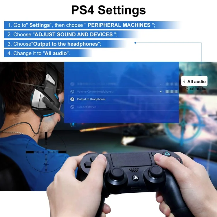 KOTION EACH V-1 Gaming Headset RGB Light Wired Computer Headphone with Adapter Cable - Black+Blue