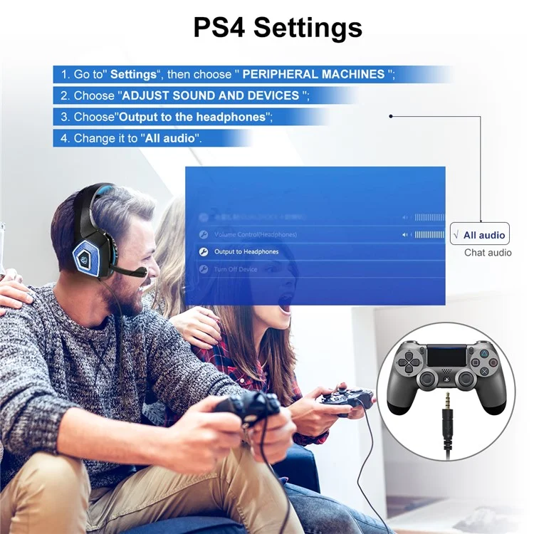 KOTION EACH V-1 Gaming Headset RGB Light Wired Computer Headphone with Adapter Cable - Black+Blue