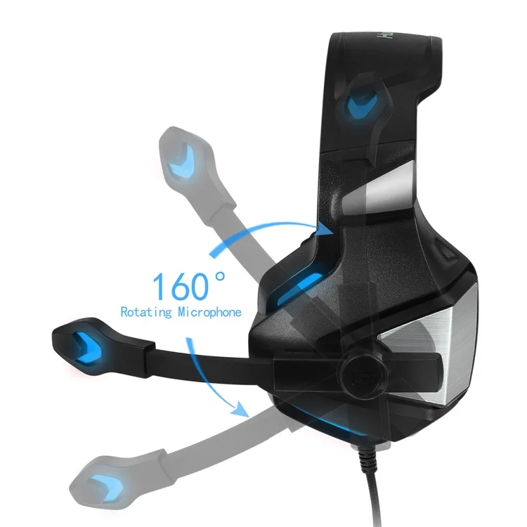 Casque de jeu filaire KOTION EACH V-3 pour PS4 / PS5 avec éclairage LED, basses puissantes et câble adaptateur - Noir+Bleu