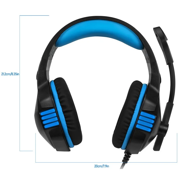 Casque de jeu filaire KOTION EACH V-3 pour PS4 / PS5 avec éclairage LED, basses puissantes et câble adaptateur - Noir+Bleu